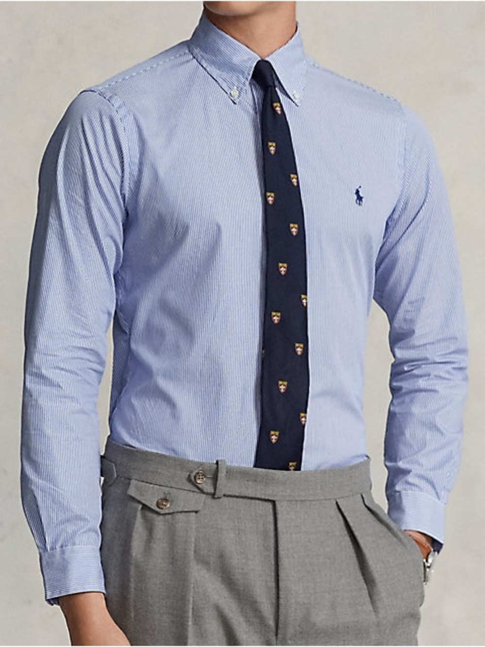 POLO RALPH LAUREN Blue Stripe Cotton Poplin Button Down Dress Shirt Size Large